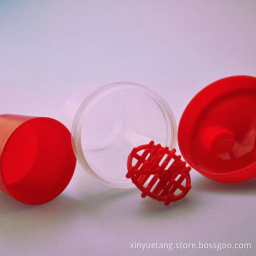 Plastic shaker bottle, food grade, BPA free, protein shaker with metal ball
